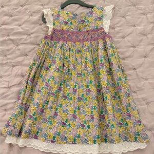 Mini Boden Girls Floral Smocked Sundress - Yellow & Pink (4-5 yrs)